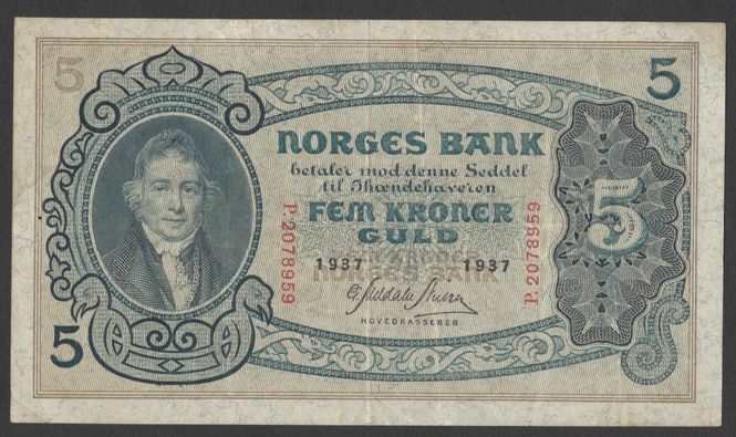 Hovedbilde 5 kr 1937 P Kv g1+ (P.2078959)
