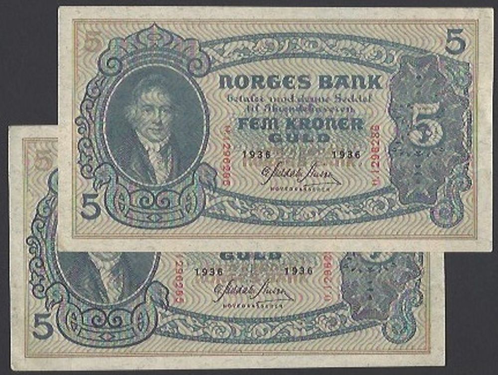 5 Kr 1936 O - Kv EF i rekke (O.1296285/6)