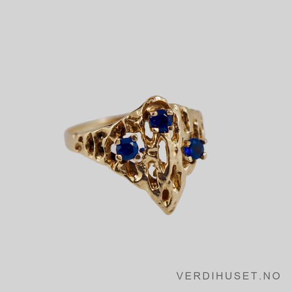 Hovedbilde Ring i 14 K gull med 3 blå stener