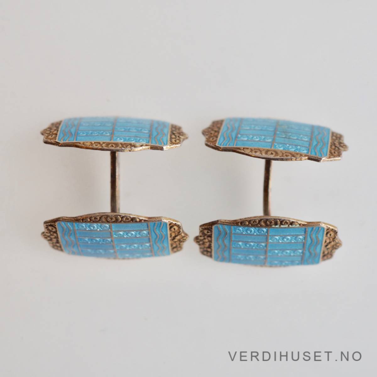 Mansjettknapper i sølv med blå emalje