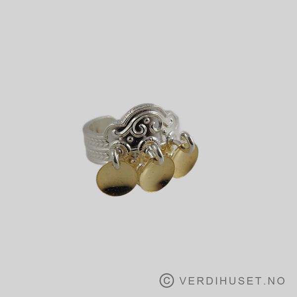 Hovedbilde Bunadsring, hvit/forgylt