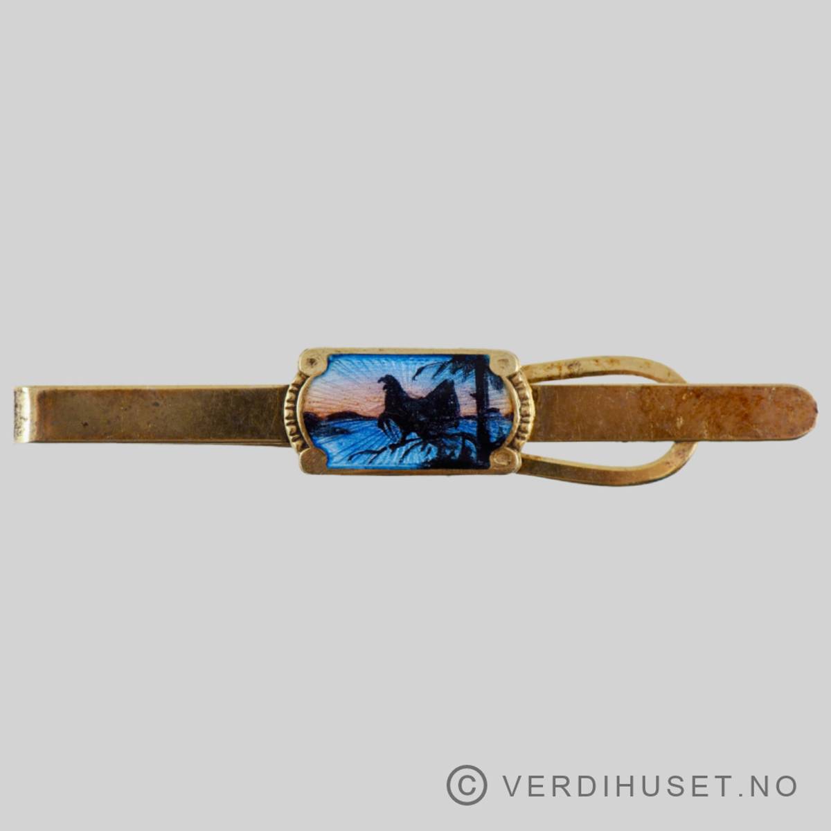 Slipsklype/Slipsnål i forgylt sølv med emalje