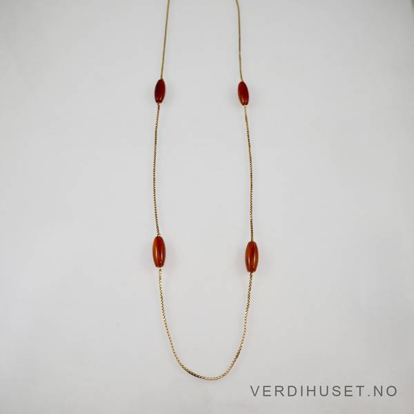 Hovedbilde Halssmykke i 14 K gull med rød-brune stener
