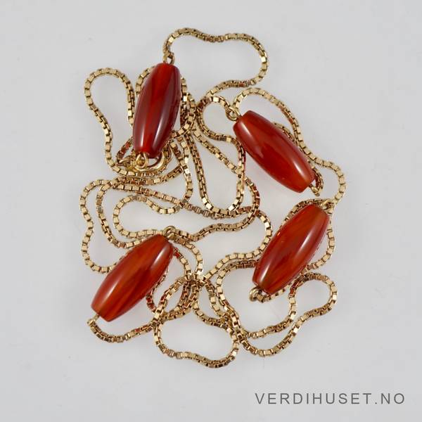 Hovedbilde Halssmykke i 14 K gull med rød-brune stener