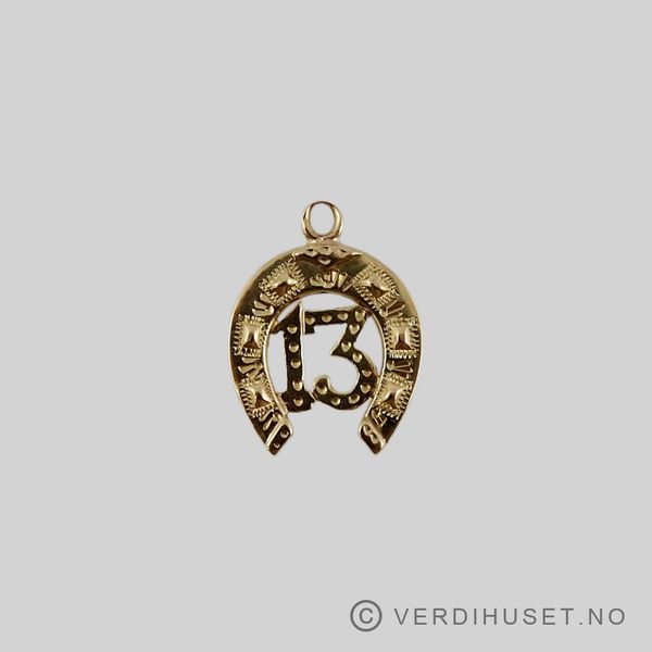 Hovedbilde Charm i 14 K gull - Hestesko med tallet 13