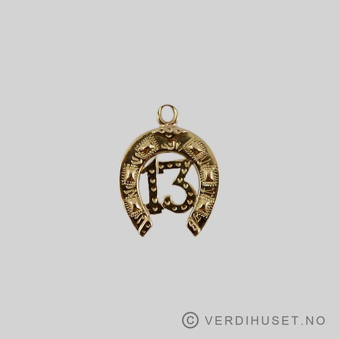 Hovedbilde Charm i 14 K gull - Hestesko med tallet 13