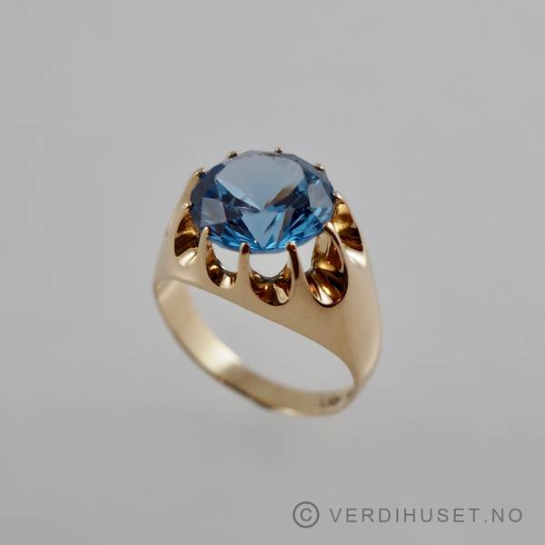 Hovedbilde Ring i 14 K gull med blå sten