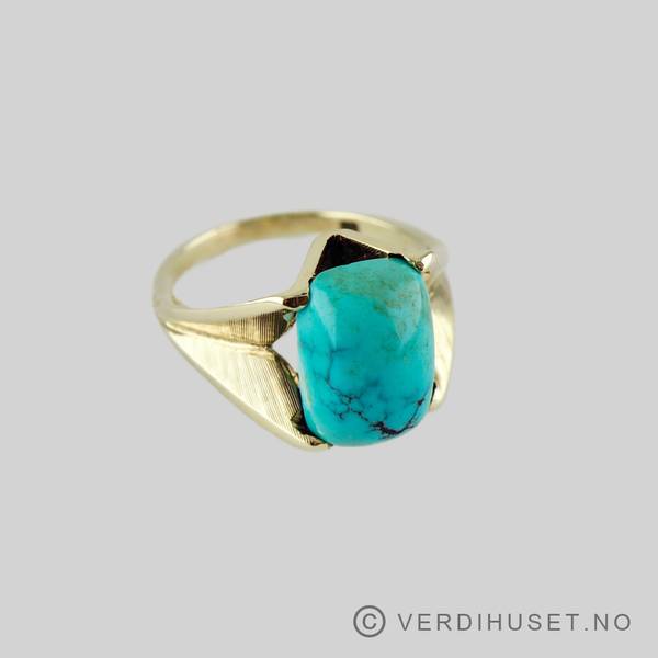 Hovedbilde Ring i 14 K gull med turkis sten