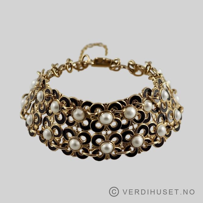 Hovedbilde Armbånd i forgylt sølv med sort og hvit emalje - ...