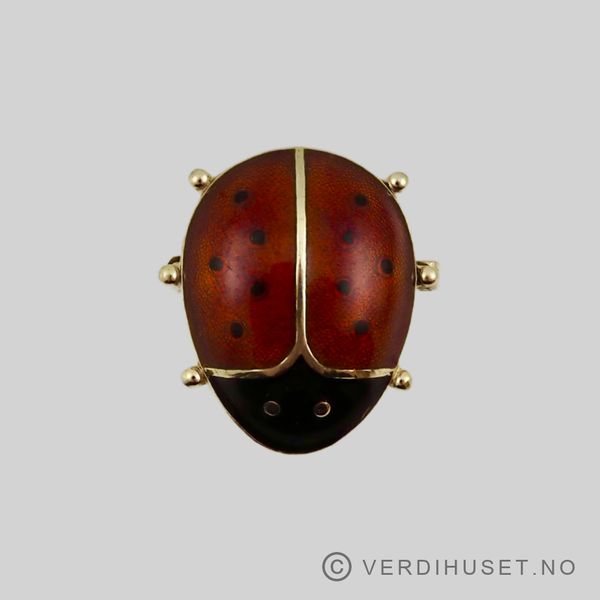 Hovedbilde Brosje i forgylt sølv med rød og sort emalje - ...