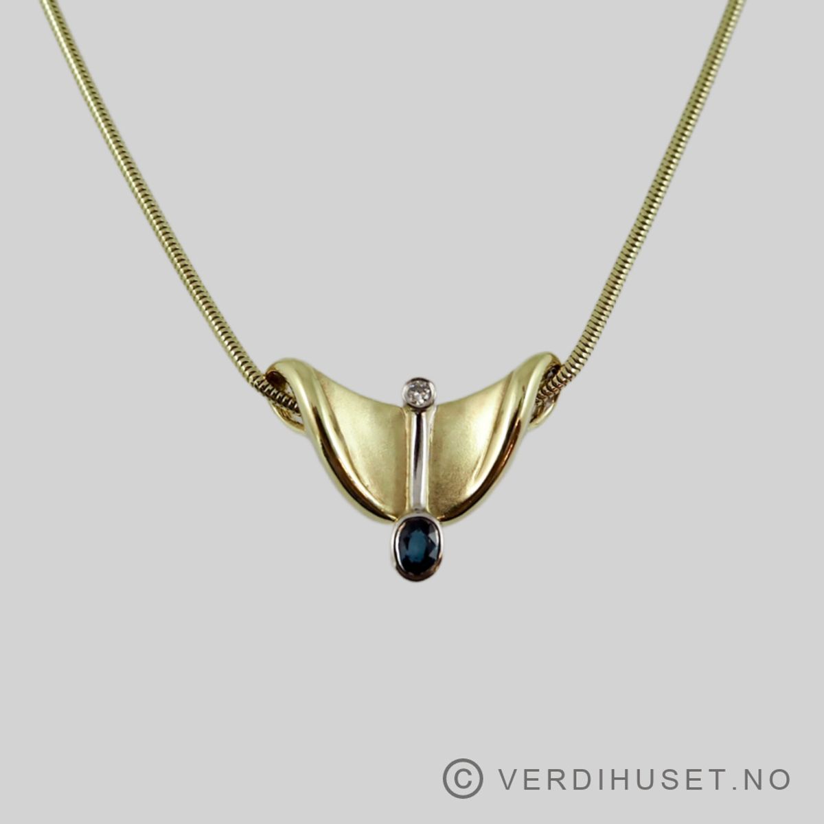 Anheng i 14 K gull med blå og blank sten