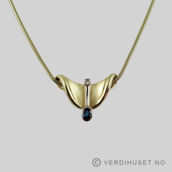 Hovedbilde Anheng i 14 K gull med blå og blank sten