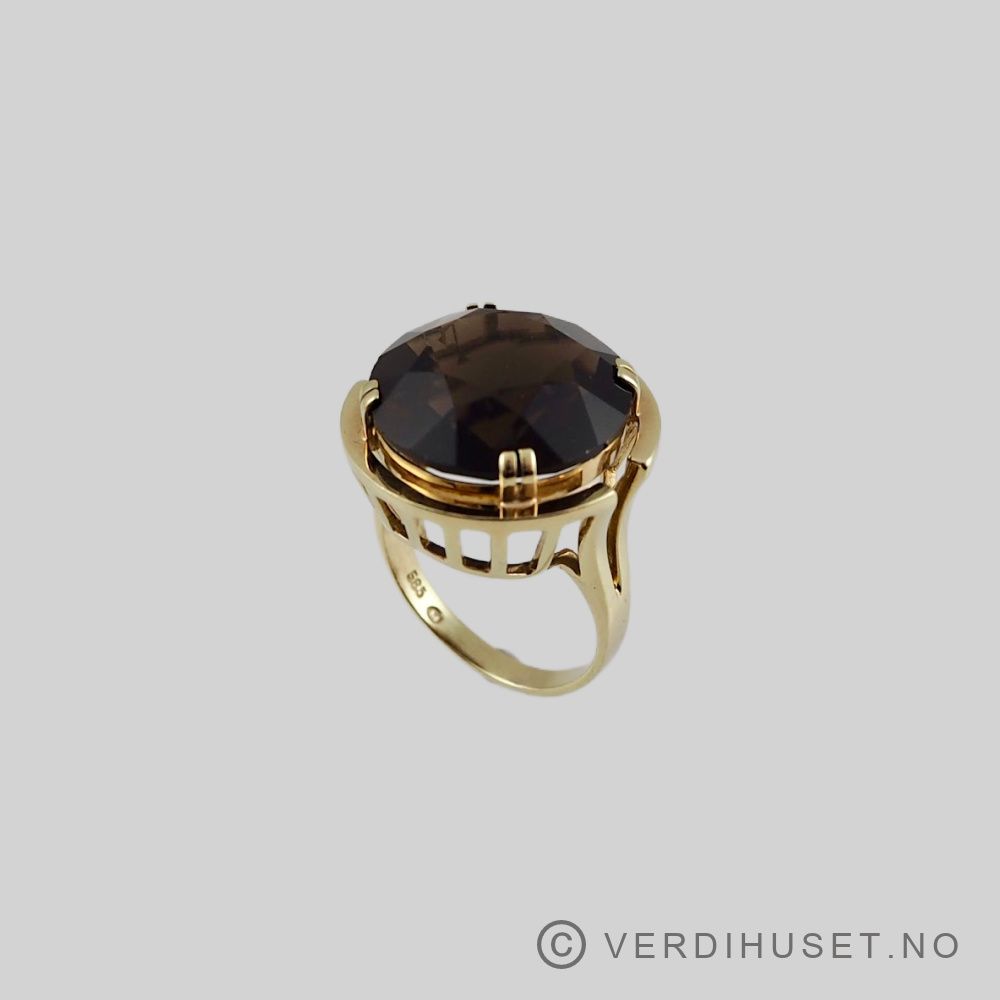 Ring i 14 K gull med brun sten