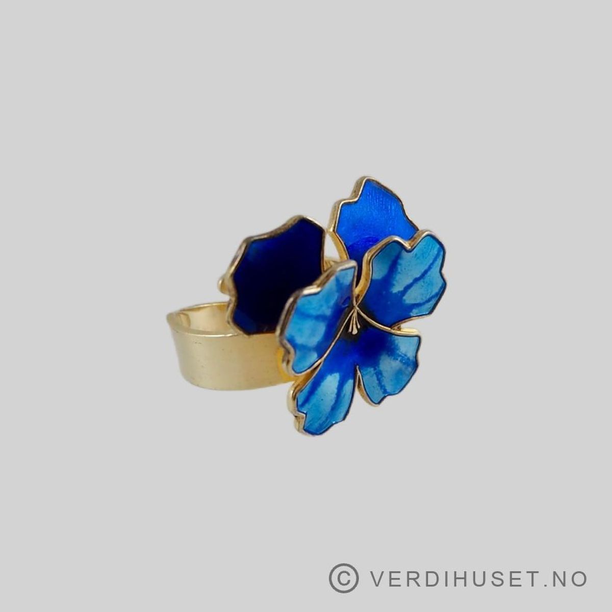 Ring i forgylt sølv med blå emalje - D-A