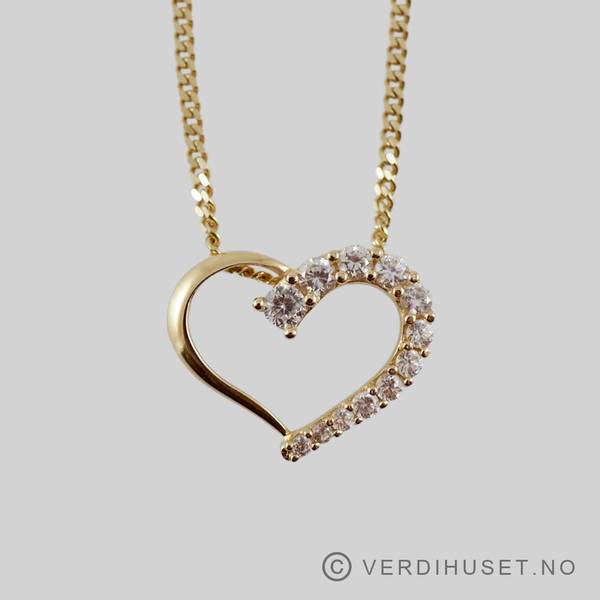Hovedbilde Anheng/Hjerte i 14 K gull med blanke stener