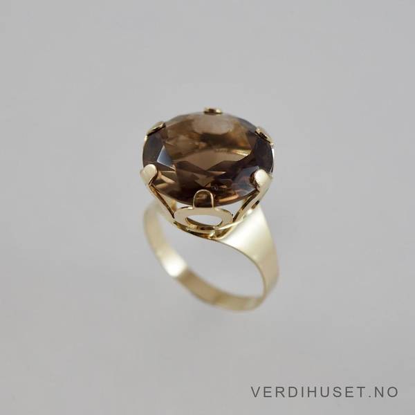 Hovedbilde Ring i 14 K gull med stor brun sten