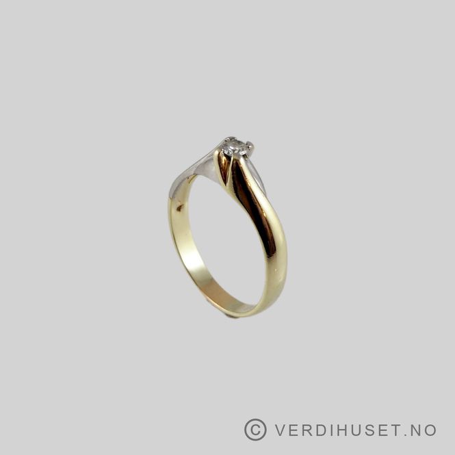 Hovedbilde Ring i 14 K hvitt og gult gull med blank sten